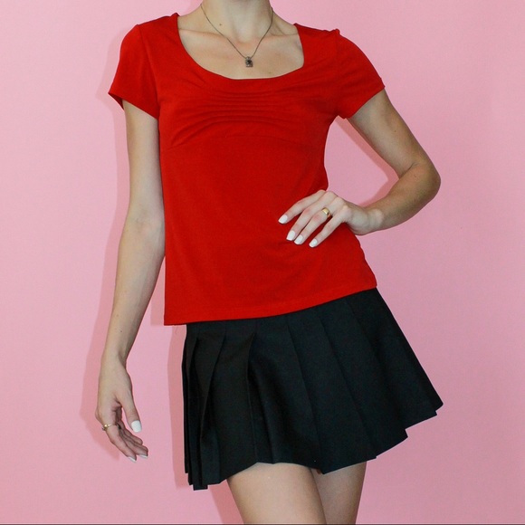 VTG 90s/y2k Red Pleated Bust Stretchy Baby Top - M - Picture 2 of 9